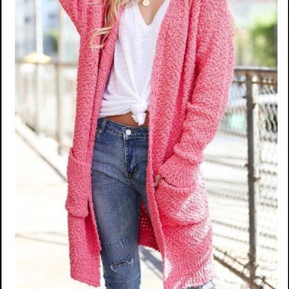 Nwt Coral Colored Popcorn Cardigan 